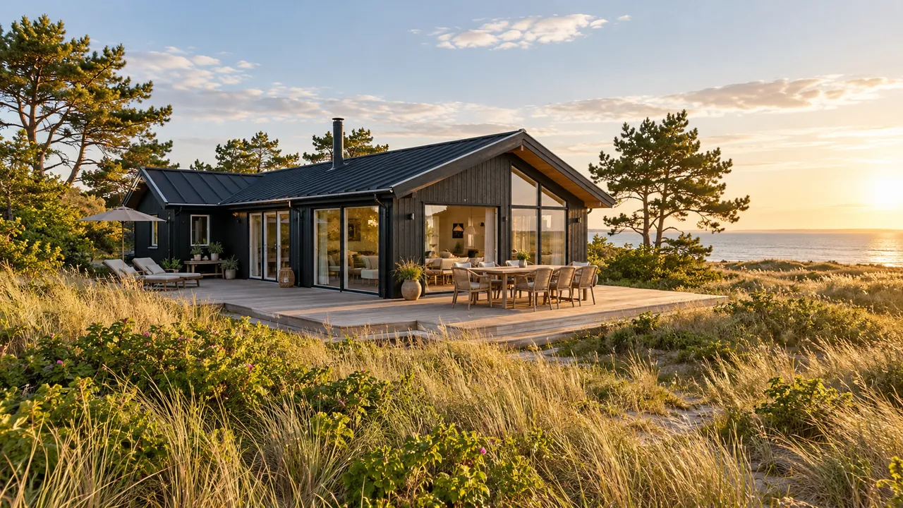 Een sfeervol vakantiehuis aan de kust met een houten terras